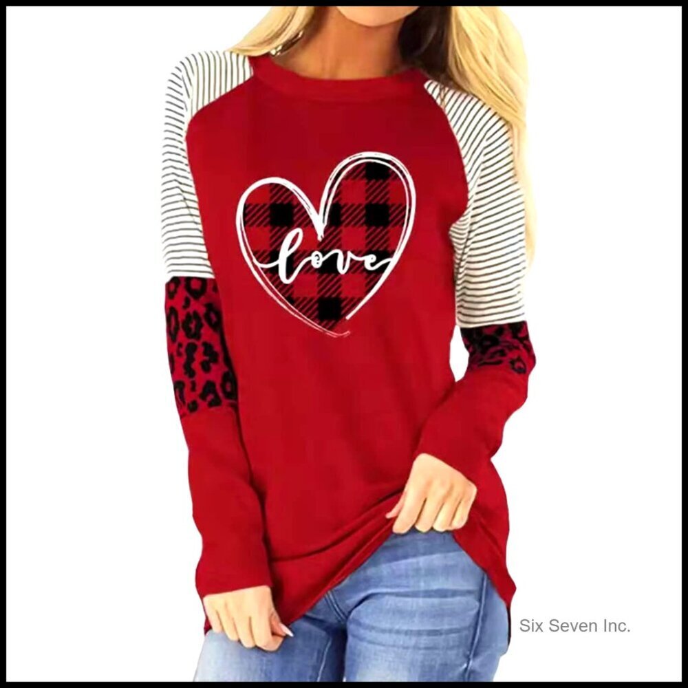 Leopard Stripe Splicing Sleeve Raglan Baseball Tee Buffalo Plaid Graphic
